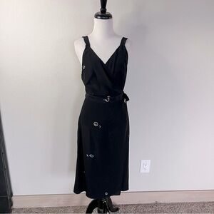 New VEDA Black Silk Adjustable Strap Peace Dress NWT Graphic Casual Women Medium